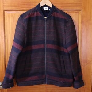H&M Red and Blue Striped Field Jacket Wool Medium
